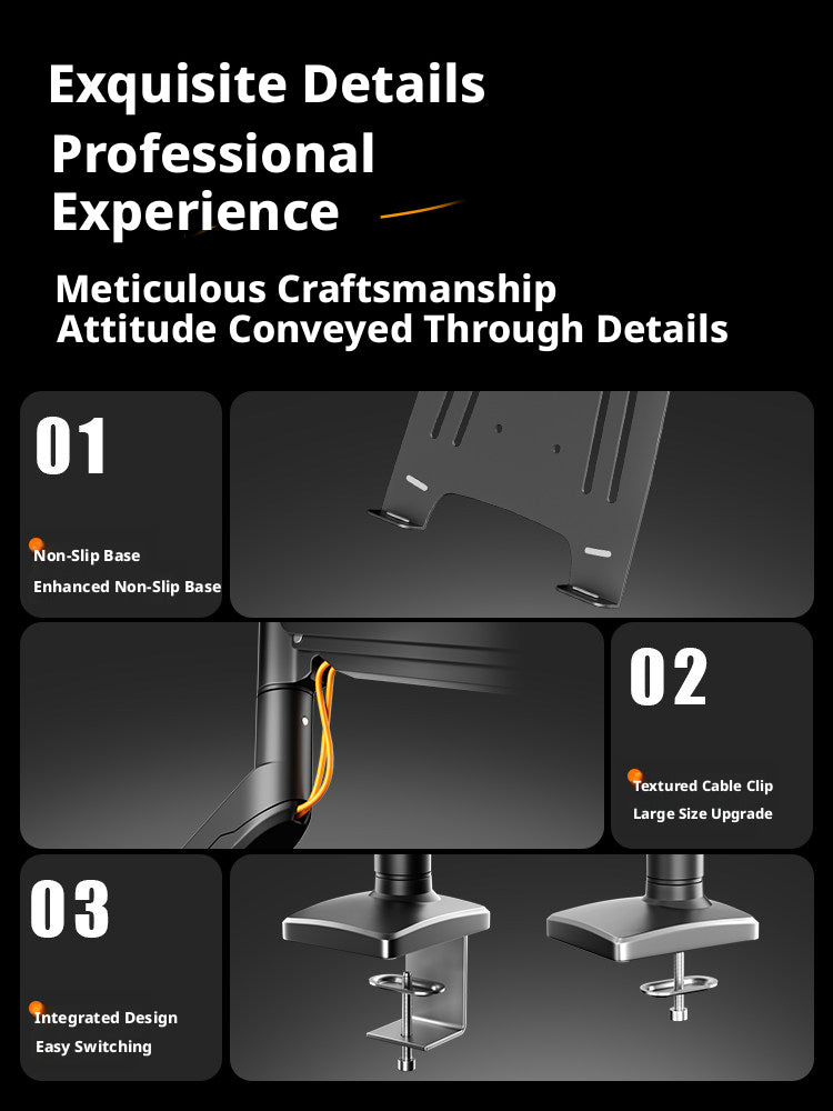 Laptop Desk Mount Arm with Tray – Gas Spring, 10–18 Inch, 3-Axis Adjustable, Clamp & Grommet Base