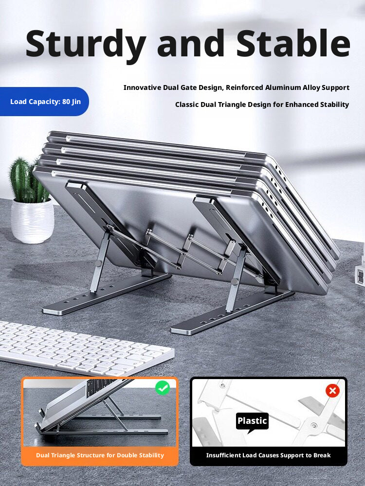 Aluminum Laptop Stand Foldable – 6-Level Height Adjustable Riser with Anti-Slip Silicone, Fits 10–17" Laptops, Compatible with MacBook, Dell, ASUS, HP
