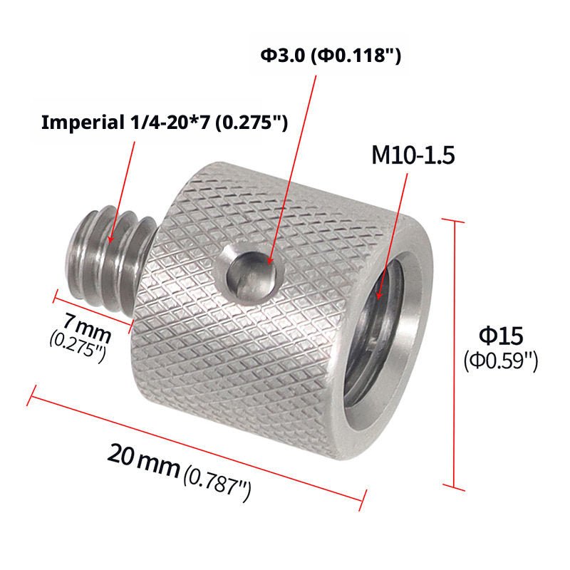 1/4" to M8 / M10 Thread Adapter Screw — Camera Mount Conversion for Motorcycle Mirror Hole & Tripod Accessories (Stainless Steel) - HomeDIYer