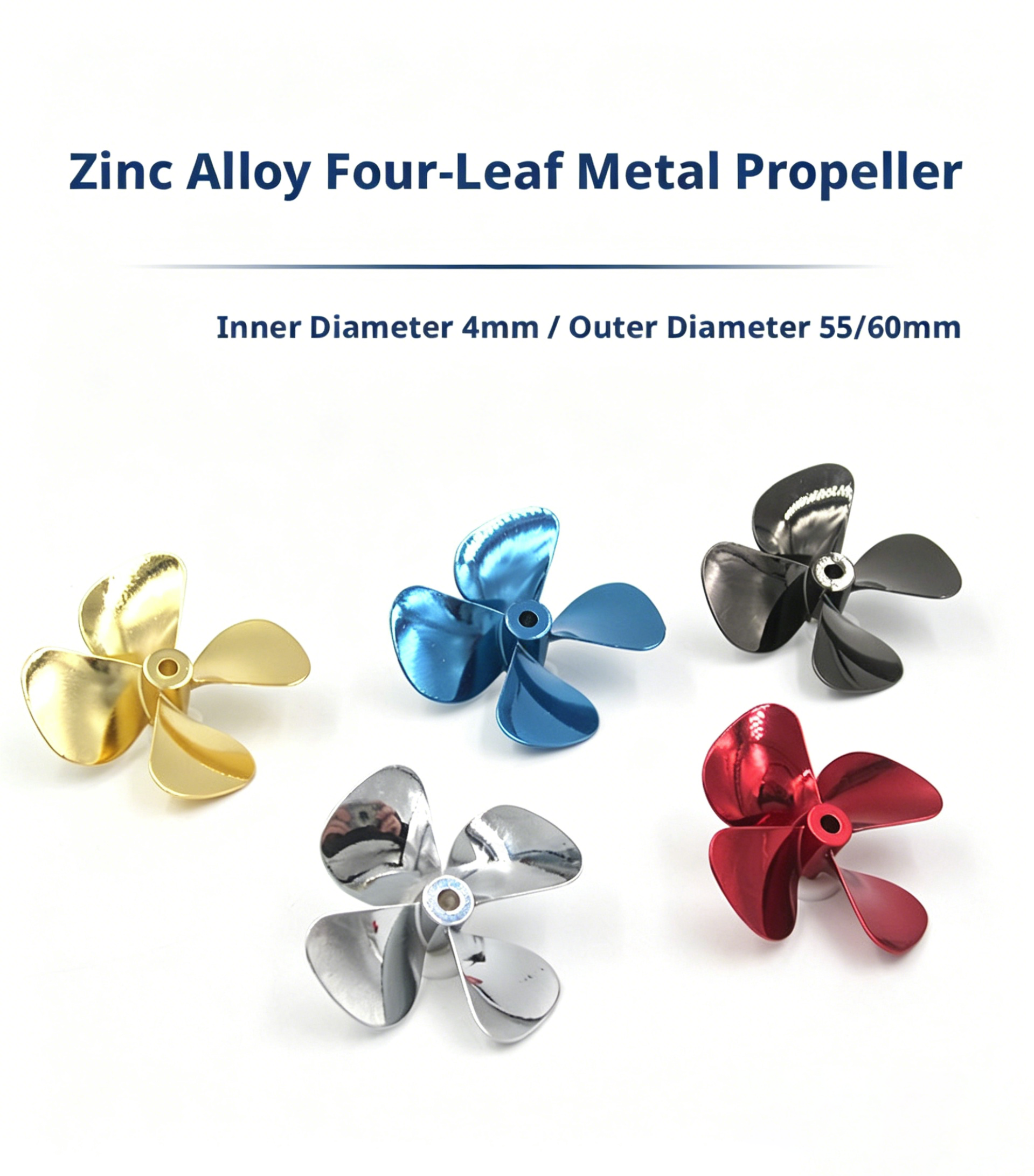 Zinc Alloy 4-Blade RC Boat Propeller - 55mm/60mm CW & CCW Replacement for Fishing Boats, Bait Boats & Remote Control Models