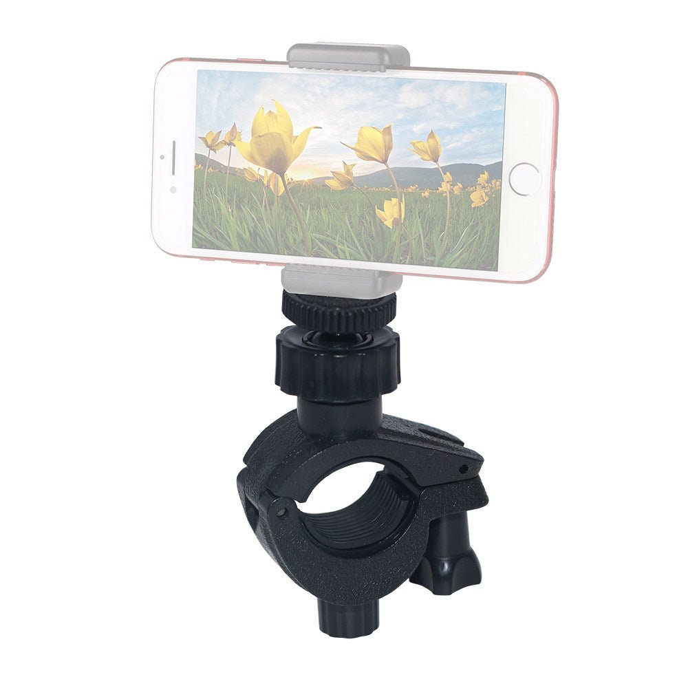 Bike Handlebar Clamp Mount with 1/4" Ball Head — 360° Rotating, Fits 15–30mm Tubes - HomeDIYer