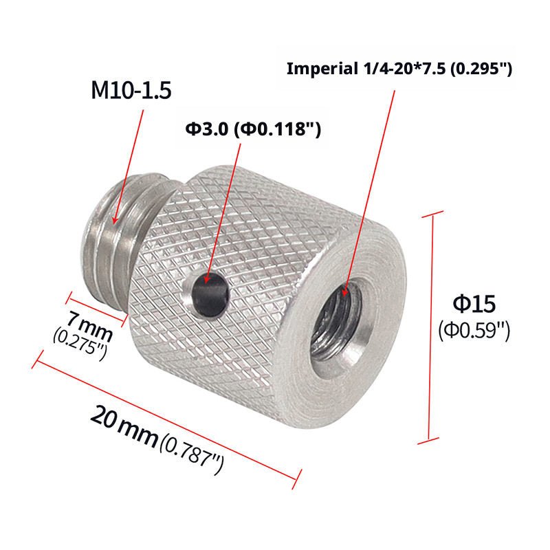 1/4" to M8 / M10 Thread Adapter Screw — Camera Mount Conversion for Motorcycle Mirror Hole & Tripod Accessories (Stainless Steel) - HomeDIYer