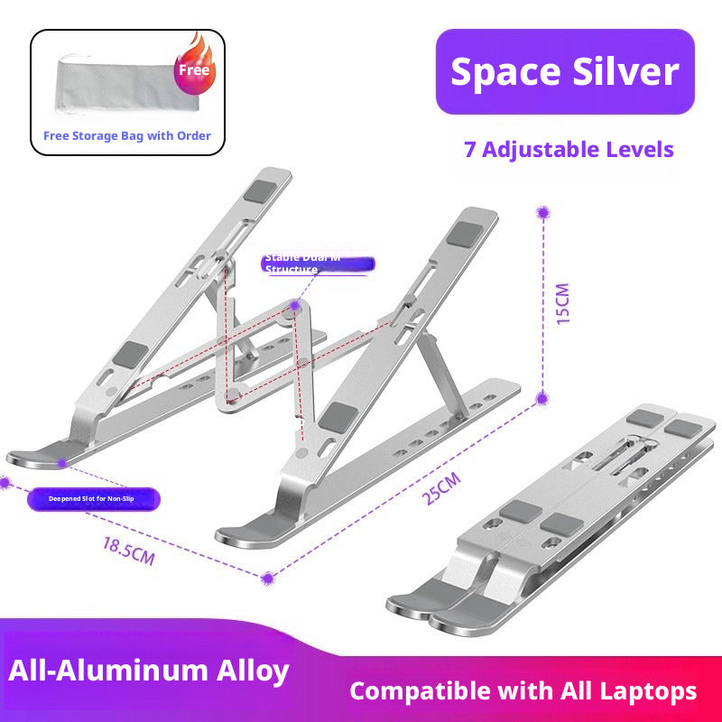 Aluminum Laptop Stand Foldable – 6-Level Height Adjustable Riser with Anti-Slip Silicone, Fits 10–17" Laptops, Compatible with MacBook, Dell, ASUS, HP