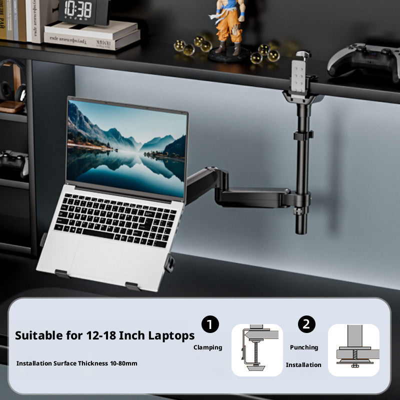 Laptop Desk Mount Arm with Tray – Gas Spring, 10–18 Inch, 3-Axis Adjustable, Clamp & Grommet Base