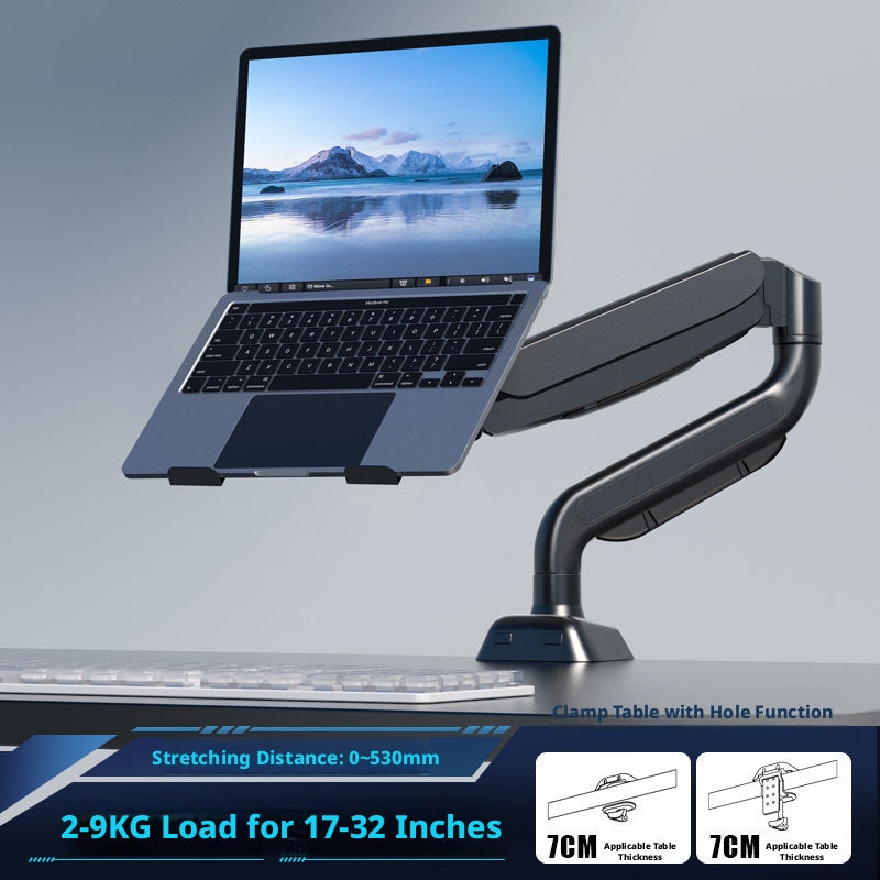 Laptop Desk Mount Arm with Tray – Gas Spring, 10–18 Inch, 3-Axis Adjustable, Clamp & Grommet Base