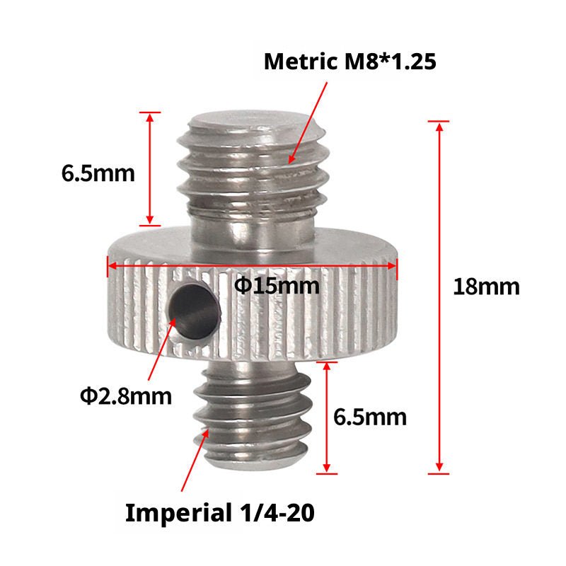 1/4" to M8 / M10 Thread Adapter Screw — Camera Mount Conversion for Motorcycle Mirror Hole & Tripod Accessories (Stainless Steel) - HomeDIYer