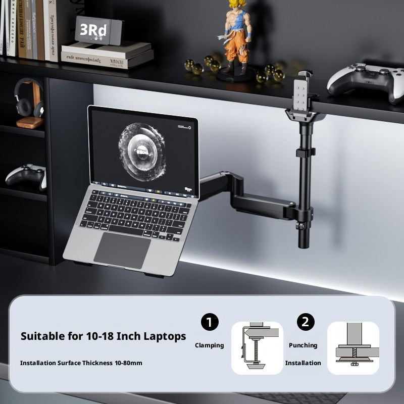 Laptop Desk Mount Arm with Tray – Gas Spring, 10–18 Inch, 3-Axis Adjustable, Clamp & Grommet Base