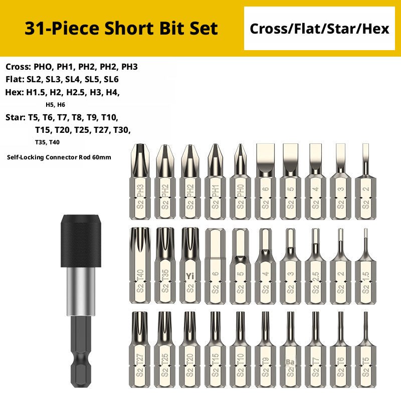 Mankesi S2 Steel Short Magnetic Screwdriver Bit Set – Phillips, Slotted, Hex & Torx Bits for Electric Drills & Hand Tools - HomeDIYer