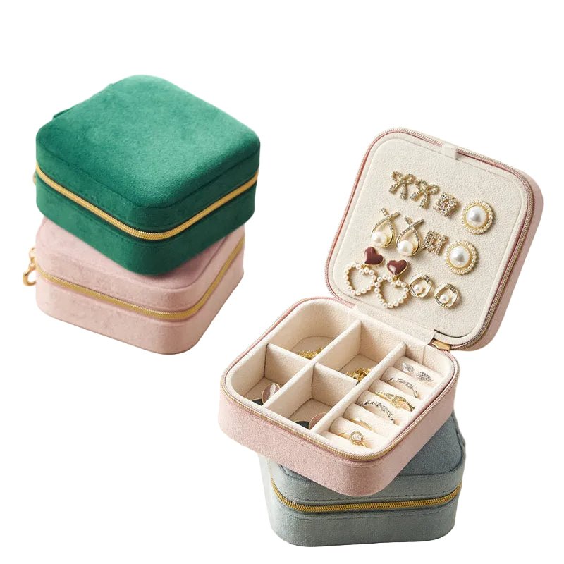 Light Luxury Velvet Jewelry Box – Portable, 3 Colors, with Stud Panel Option - HomeDIYer