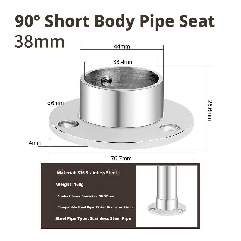 316 Stainless Steel 90-Degree Tube Flange Base – Marine Railing Stanchion Mount, 22–38mm