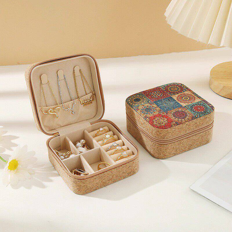 Vintage Jewelry Storage Box – Sunflower Sea Print, Portable Travel Case with Mirror, Ring & Earring Organizer, Necklace Pouch - HomeDIYer