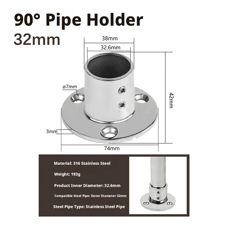316 Stainless Steel 90-Degree Tube Flange Base – Marine Railing Stanchion Mount, 22–38mm