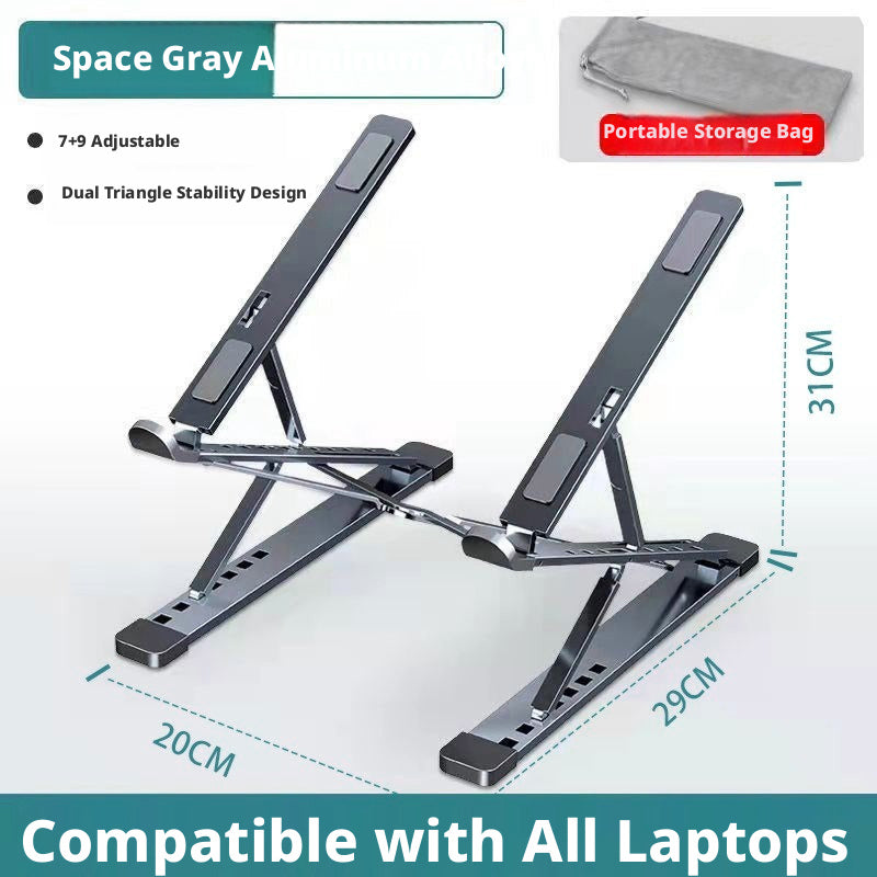Aluminum Laptop Stand Foldable – 6-Level Height Adjustable Riser with Anti-Slip Silicone, Fits 10–17" Laptops, Compatible with MacBook, Dell, ASUS, HP