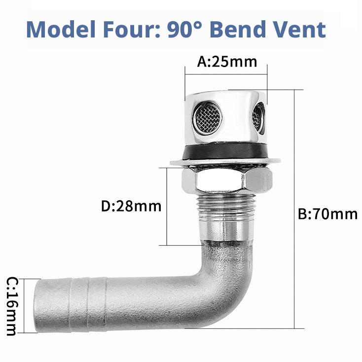 316 Stainless Steel Marine Tank Vent – Straight & 90° Elbow Fuel and Water Breather for Yachts, Speedboats & Docks