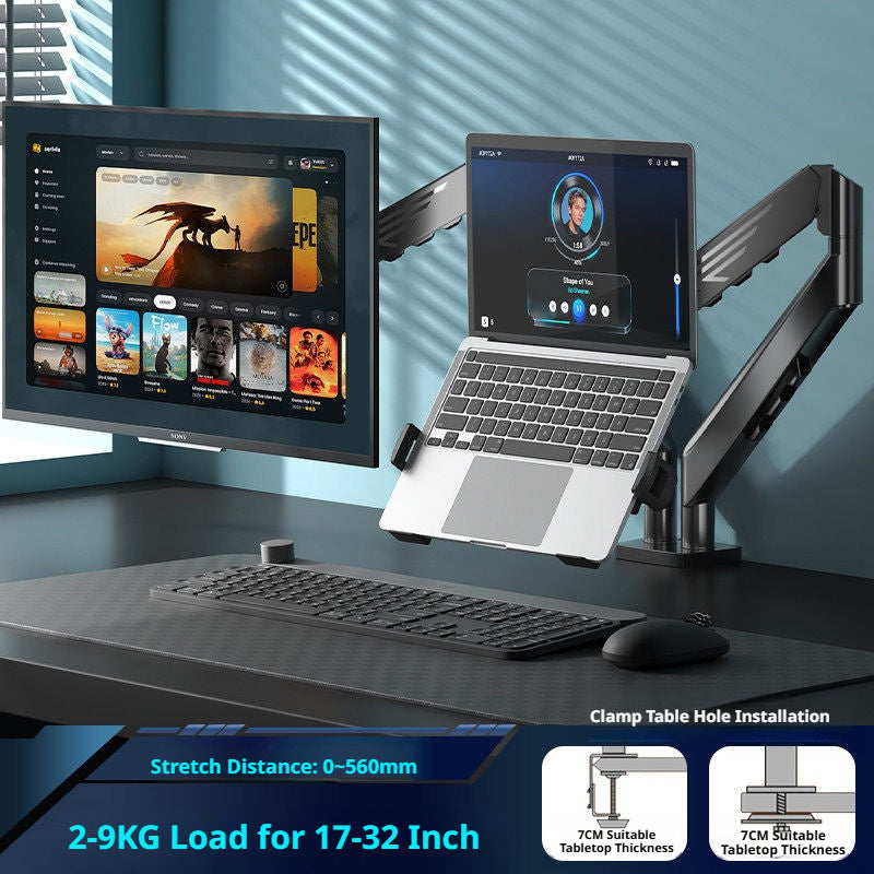 Laptop Desk Mount Arm with Tray – Gas Spring, 10–18 Inch, 3-Axis Adjustable, Clamp & Grommet Base