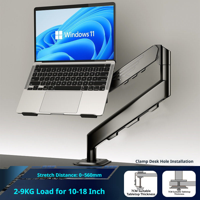 Laptop Desk Mount Arm with Tray – Gas Spring, 10–18 Inch, 3-Axis Adjustable, Clamp & Grommet Base