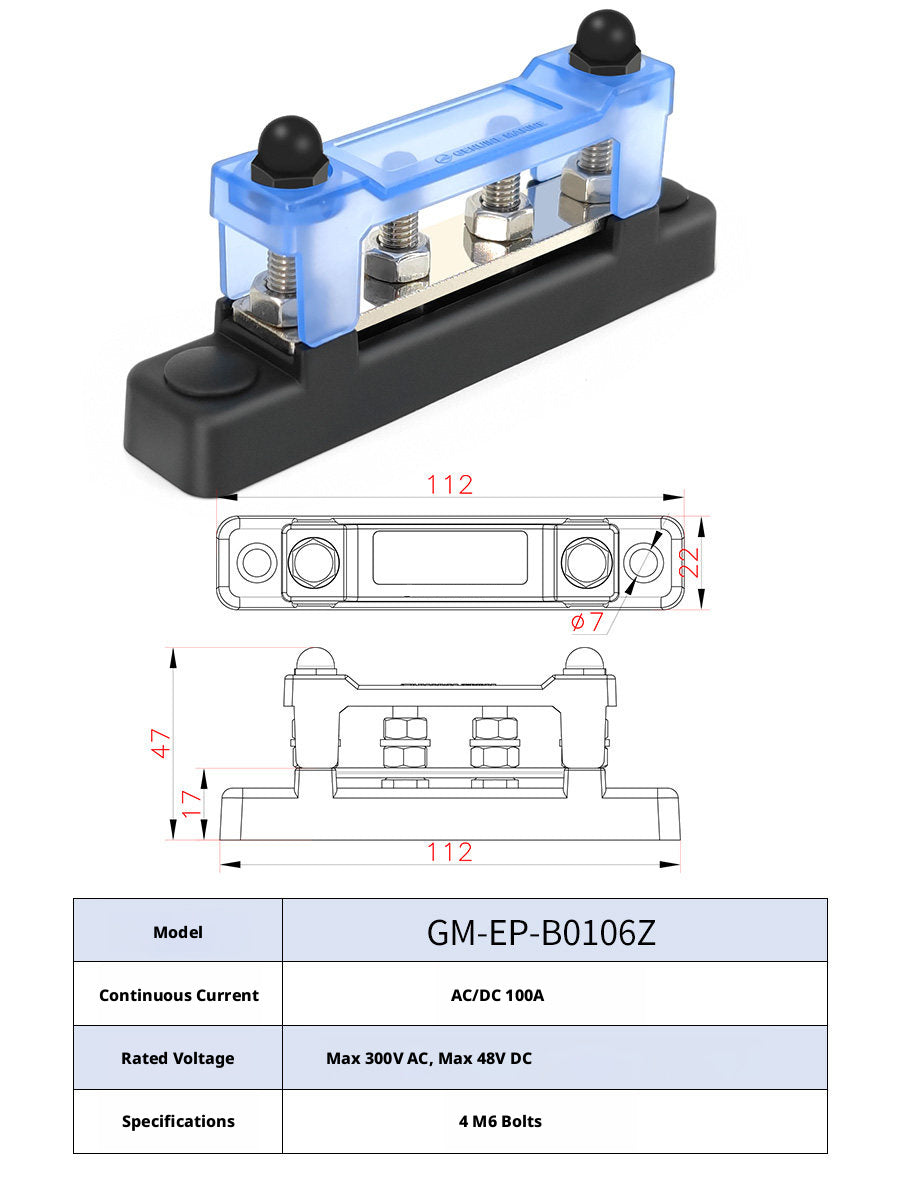 Marine Bus Bar – T2 Copper, 100A–600A DC, 2–20 Position, Single & Double Row, Boat RV Solar