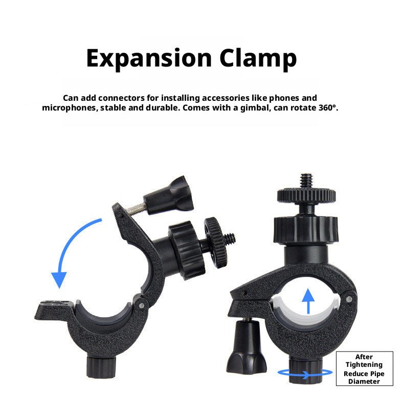 Bike Handlebar Clamp Mount with 1/4" Ball Head — 360° Rotating, Fits 15–30mm Tubes - HomeDIYer