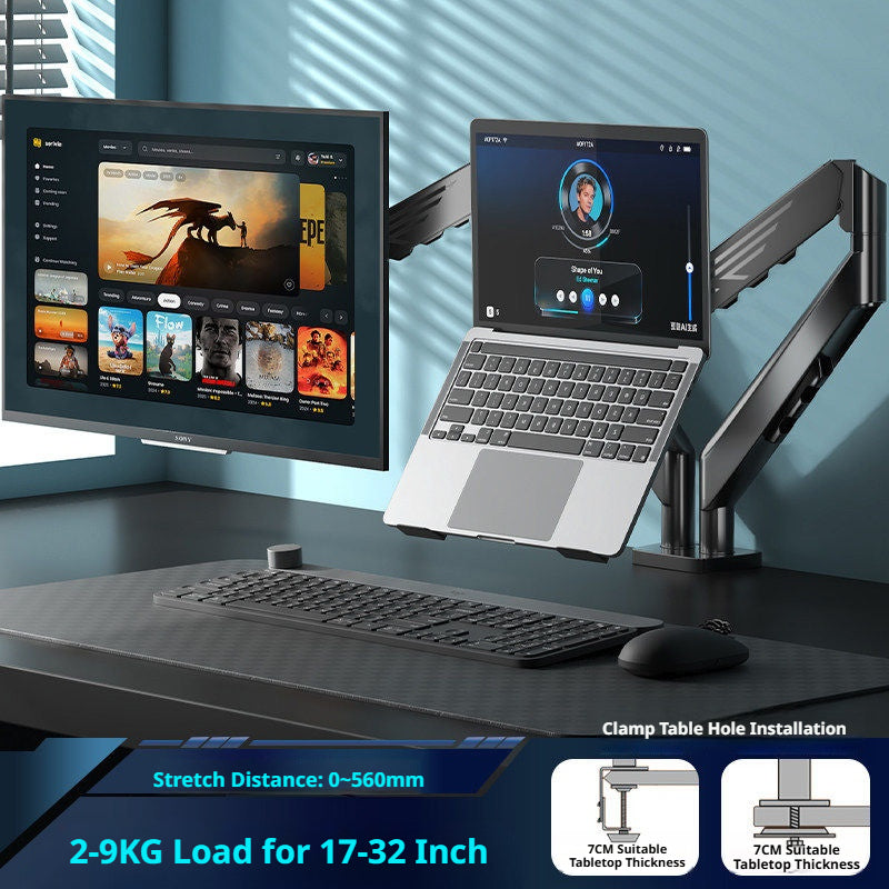 Laptop Desk Mount Arm with Tray – Gas Spring, 10–18 Inch, 3-Axis Adjustable, Clamp & Grommet Base
