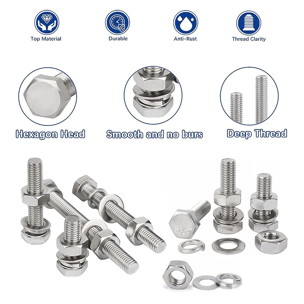 488Pcs 1/4'' - 3/8'' UNC Outer Hex Bolt, Washer, Nut Combination Kit Stainless Steel - HomeDIYer