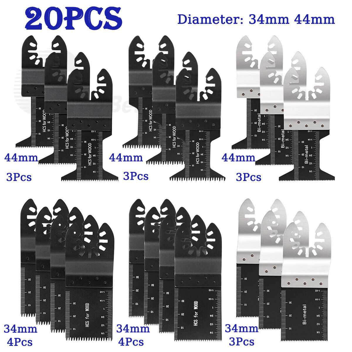 20x 34 - 44mm Oscillating Universal Multi Tool Blades Saw Blade Wood Metal Cutter - HomeDIYer