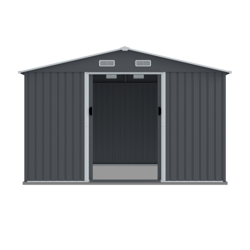 8 x 10 FT Outdoor Storage Shed Large Metal Tool Sheds, Heavy Duty Storage House with Sliding Doors with Air Vent for Backyard Patio Lawn to Store Bikes, Tools, Lawnmowers Grey - HomeDIYer