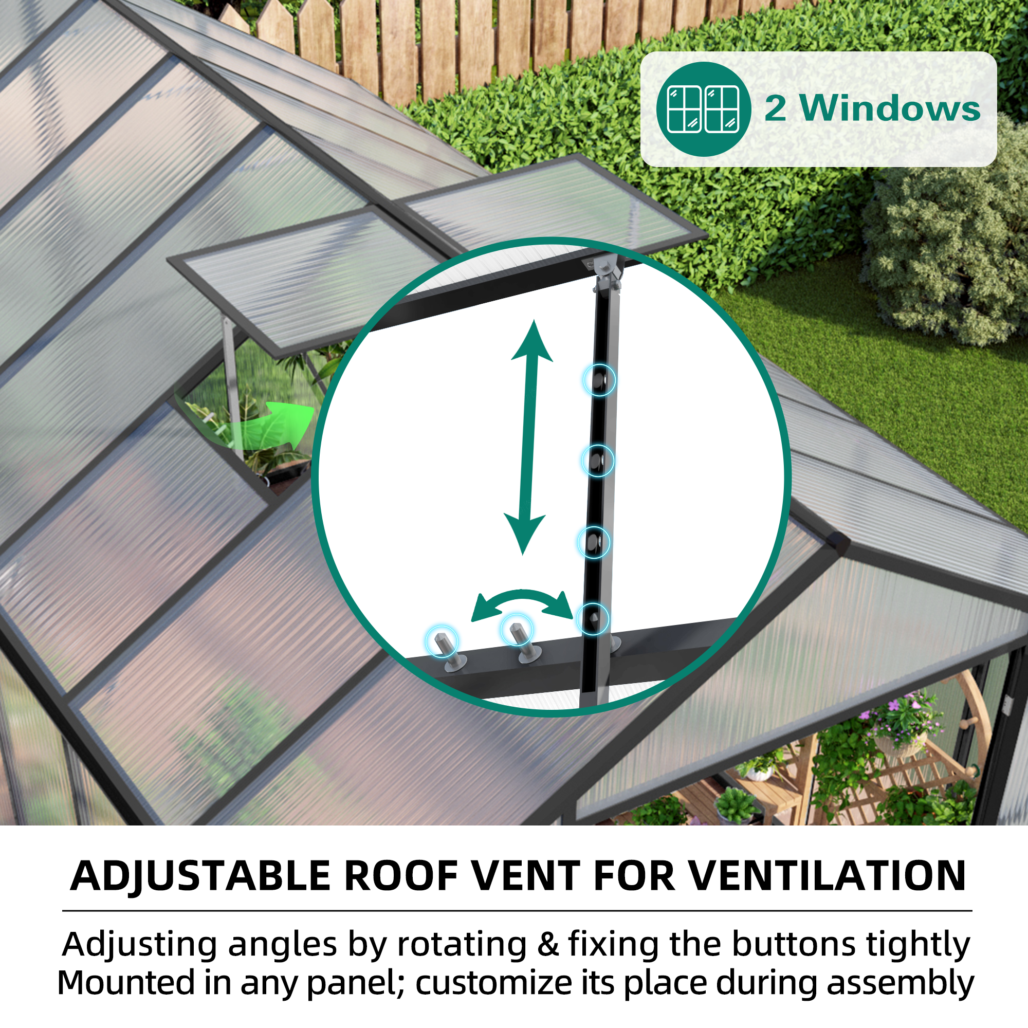8ft x 14ft Heavy‑Duty Aluminum Walk‑In Greenhouse — Raised Base Polycarbonate Panels & Drainage System Black