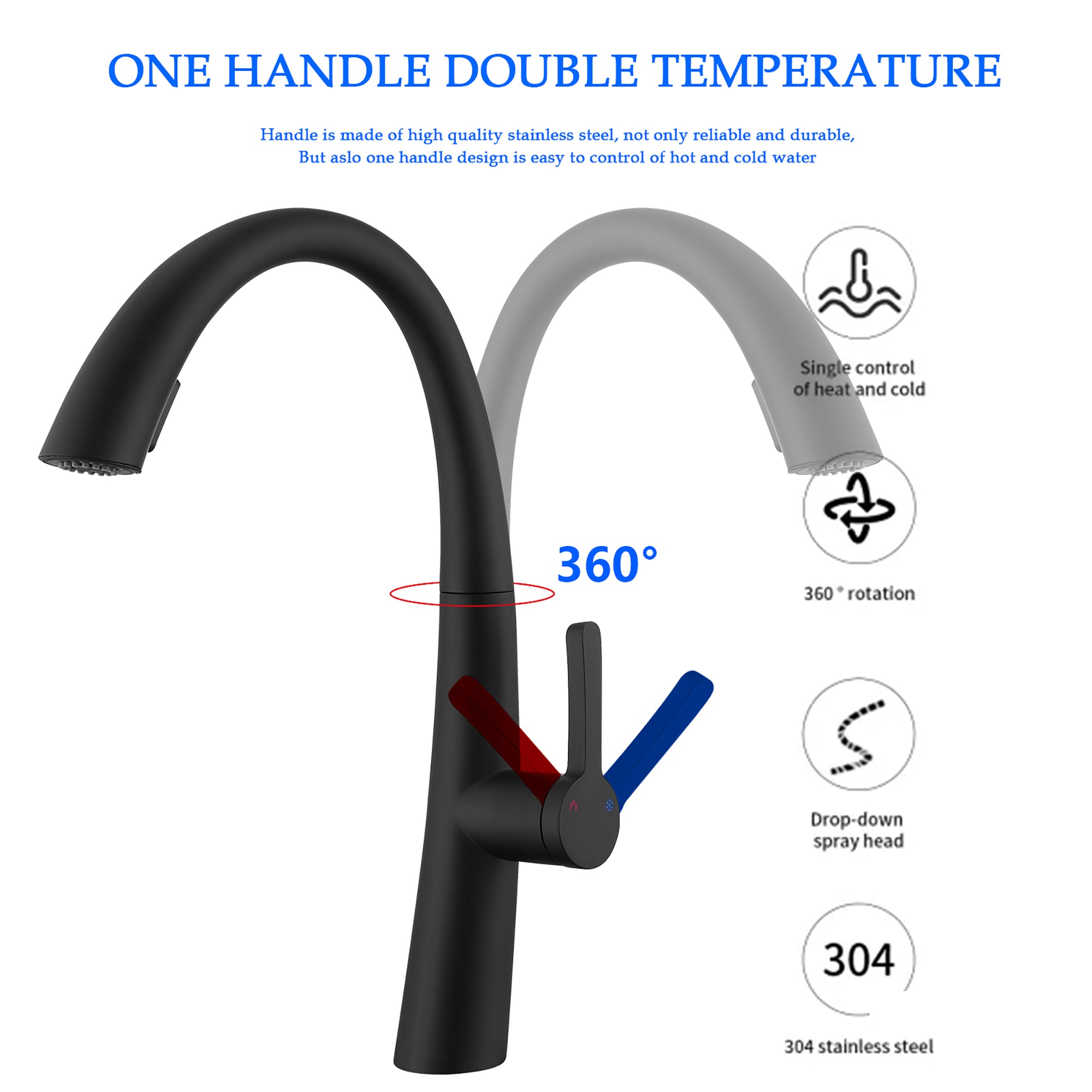 Stainless Steel Pull Out Kitchen Faucet – Matte Black, High-Arc, Dual-Mode Spray