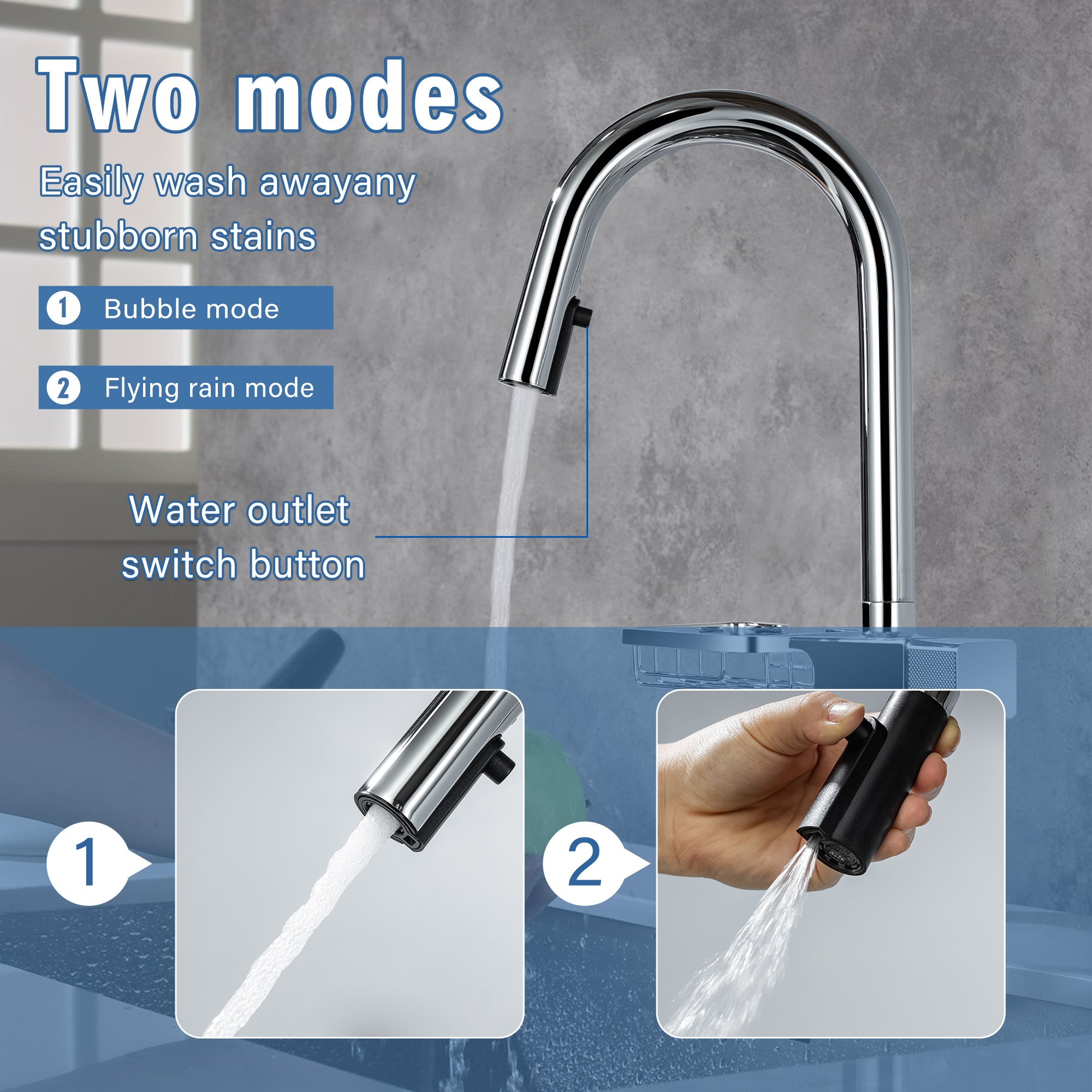 High Arc Pull-Down Kitchen Faucet - Single Hole Stainless Steel, Modern Sink Faucet (Chrome)