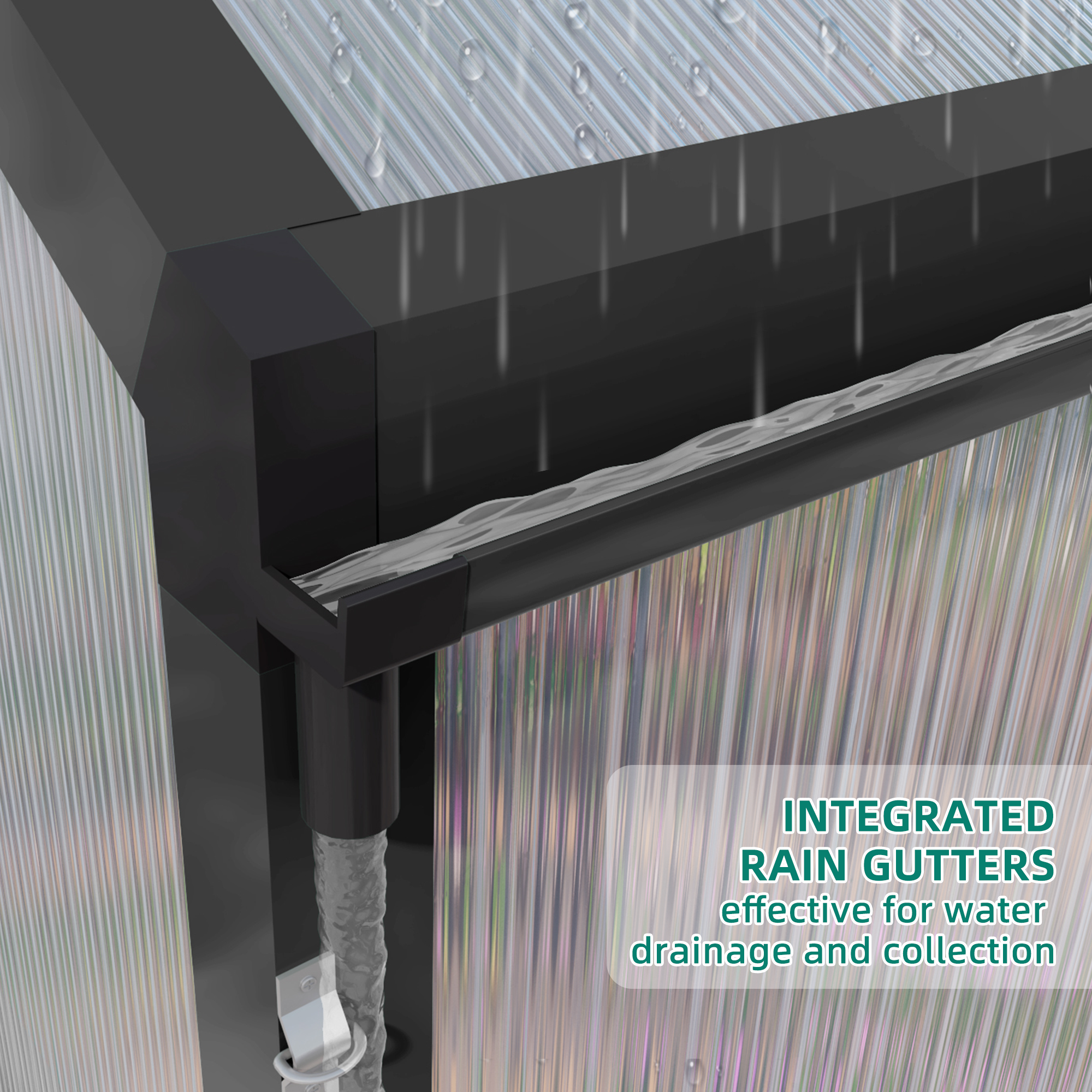 8ft x 14ft Heavy‑Duty Aluminum Walk‑In Greenhouse — Raised Base Polycarbonate Panels & Drainage System Black