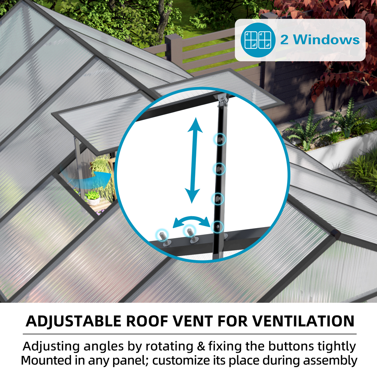 8ft x 12ft Heavy‑Duty Aluminum Walk‑In Greenhouse — 4mm Polycarbonate Panels Raised Base & Drainage System Black
