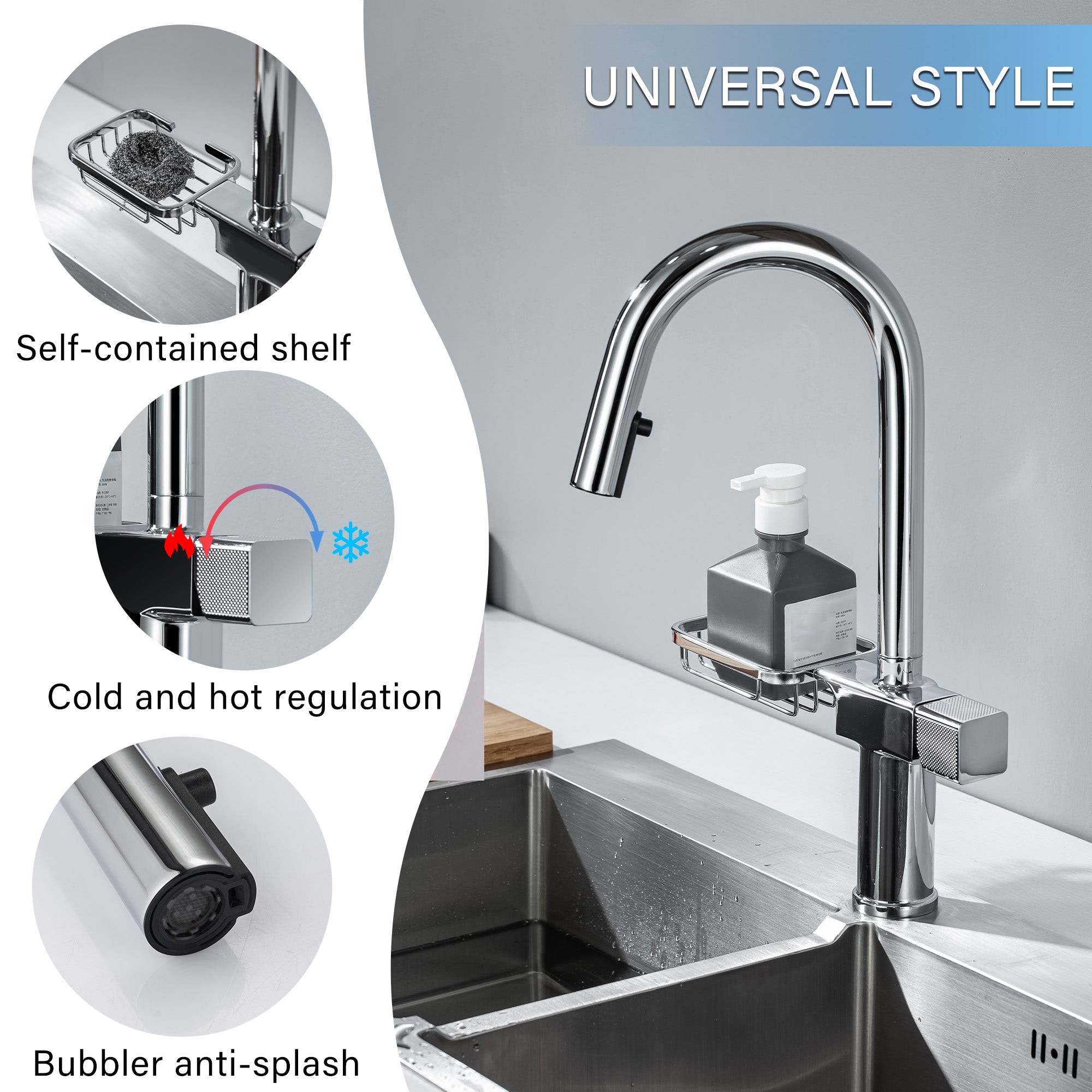 High Arc Pull-Down Kitchen Faucet - Single Hole Stainless Steel, Modern Sink Faucet (Chrome)