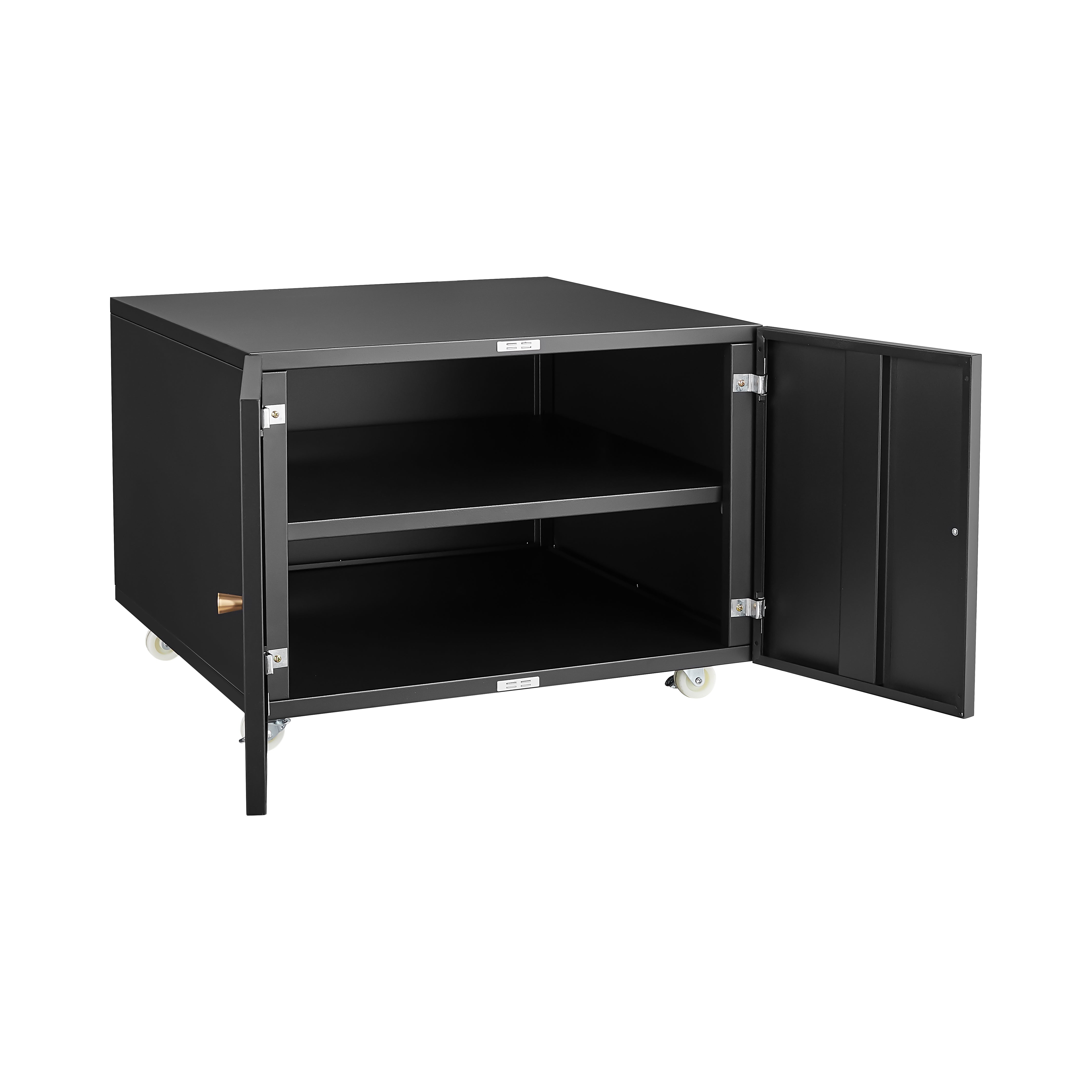 Black Metal Double-Door Printer Cabinet with 360° Lockable Casters, Adjustable Shelves, Waterproof Storage Cabinet for Office / Home / Garage