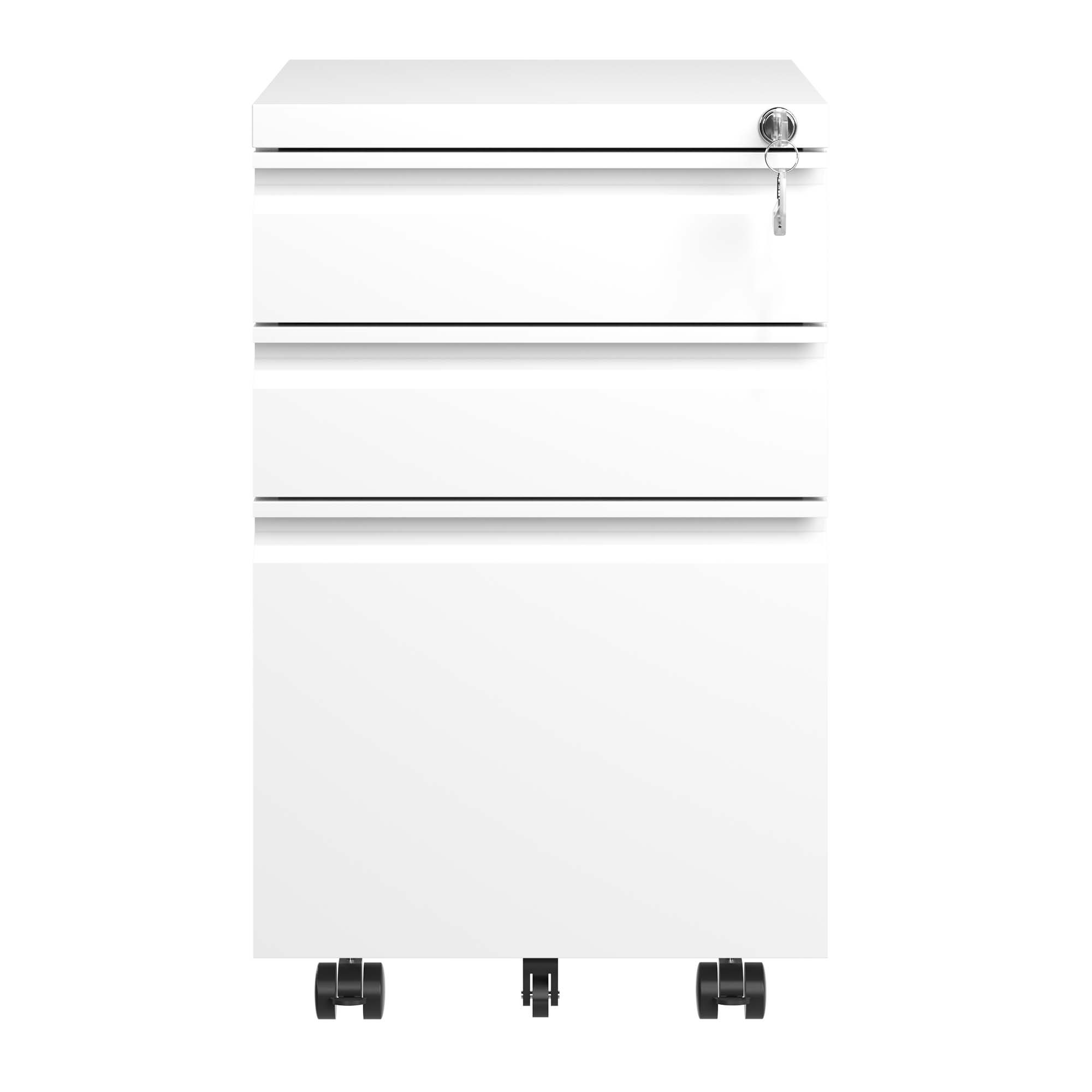 3 Drawer Mobile File Cabinet with Lock,Metal Filing Cabinets for Home Office Organizer Letters/Legal/A4,Fully Assembled Except Wheels,White