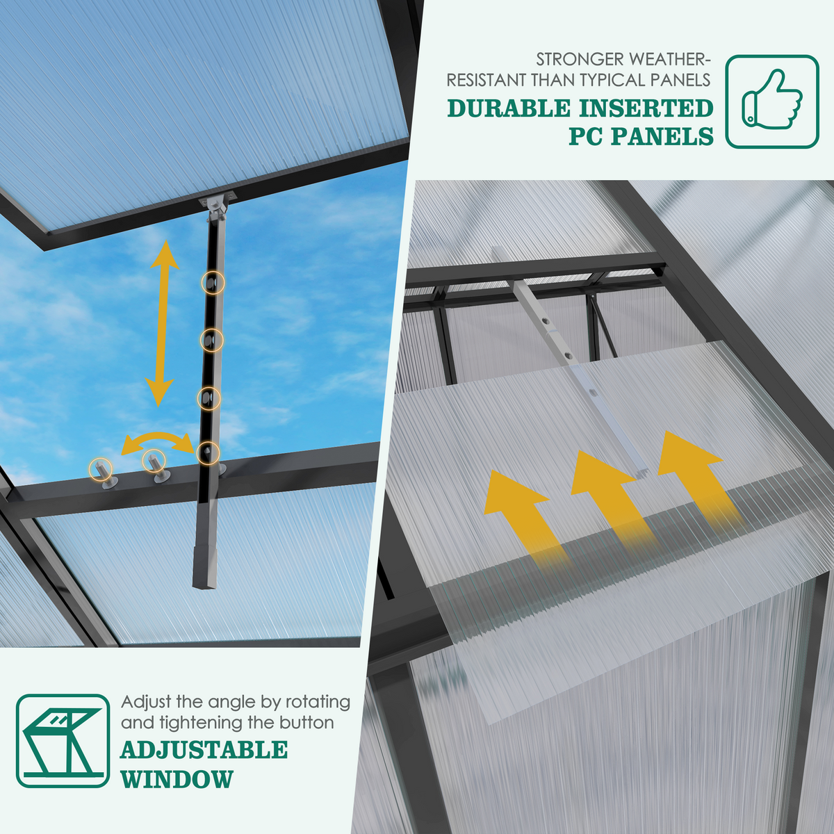 6ft x 10ft Heavy‑Duty Aluminum Walk‑In Greenhouse — Wind‑Resistant Polycarbonate Panels with Raised Base & Drainage System Black