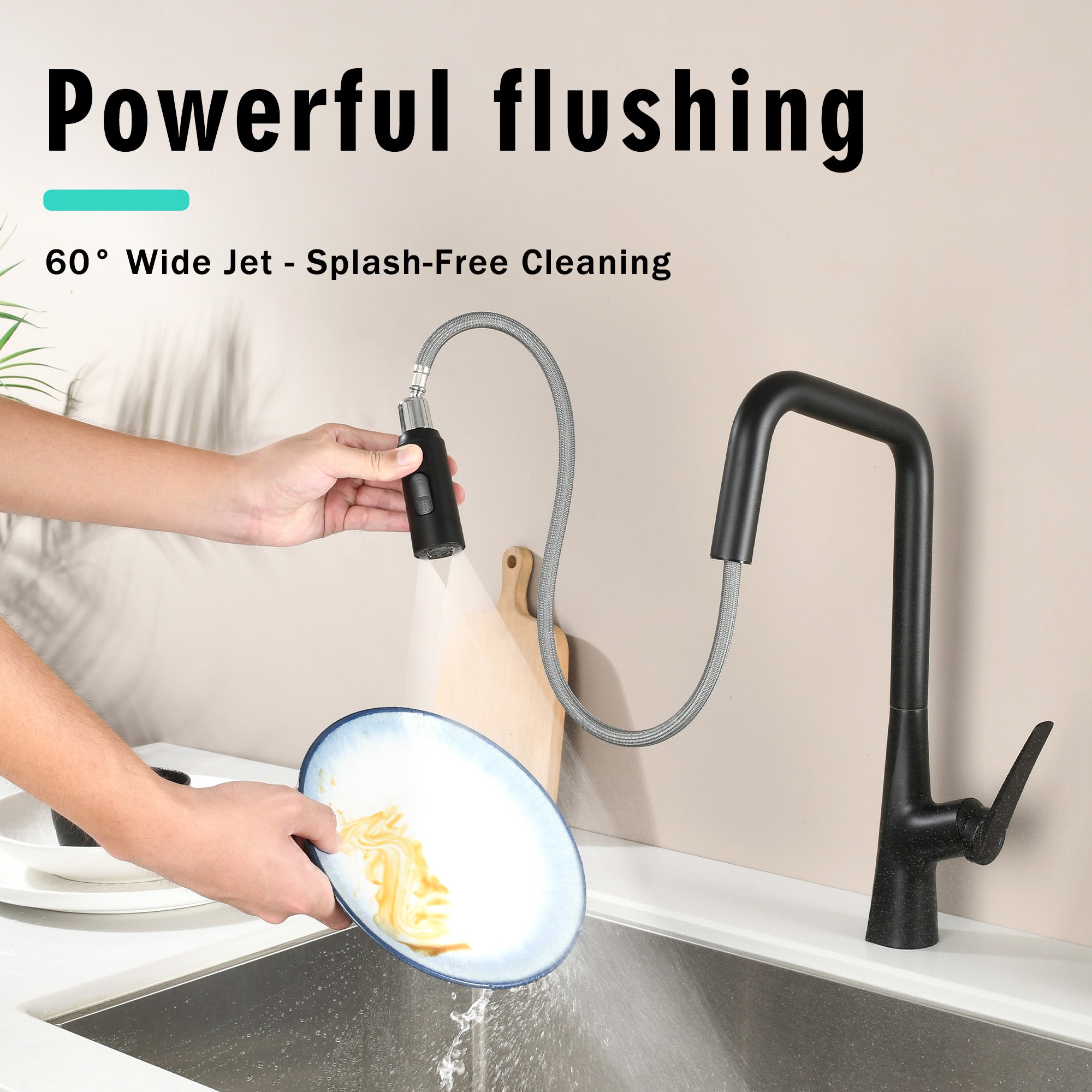 Matte Black Professional Kitchen Faucet 3 Function 360 Sprayer One Touch Switching FastConnect