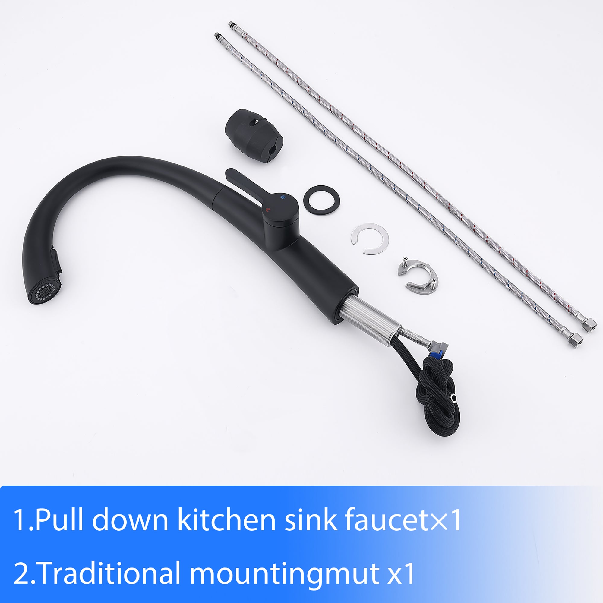 Stainless Steel Pull Out Kitchen Faucet – Matte Black, High-Arc, Dual-Mode Spray
