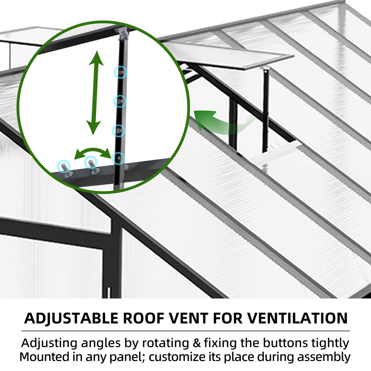 8ft x 10ft Heavy‑Duty Aluminum Walk‑In Greenhouse — 4mm Polycarbonate Panels Drainage System & Adjustable Vents Black