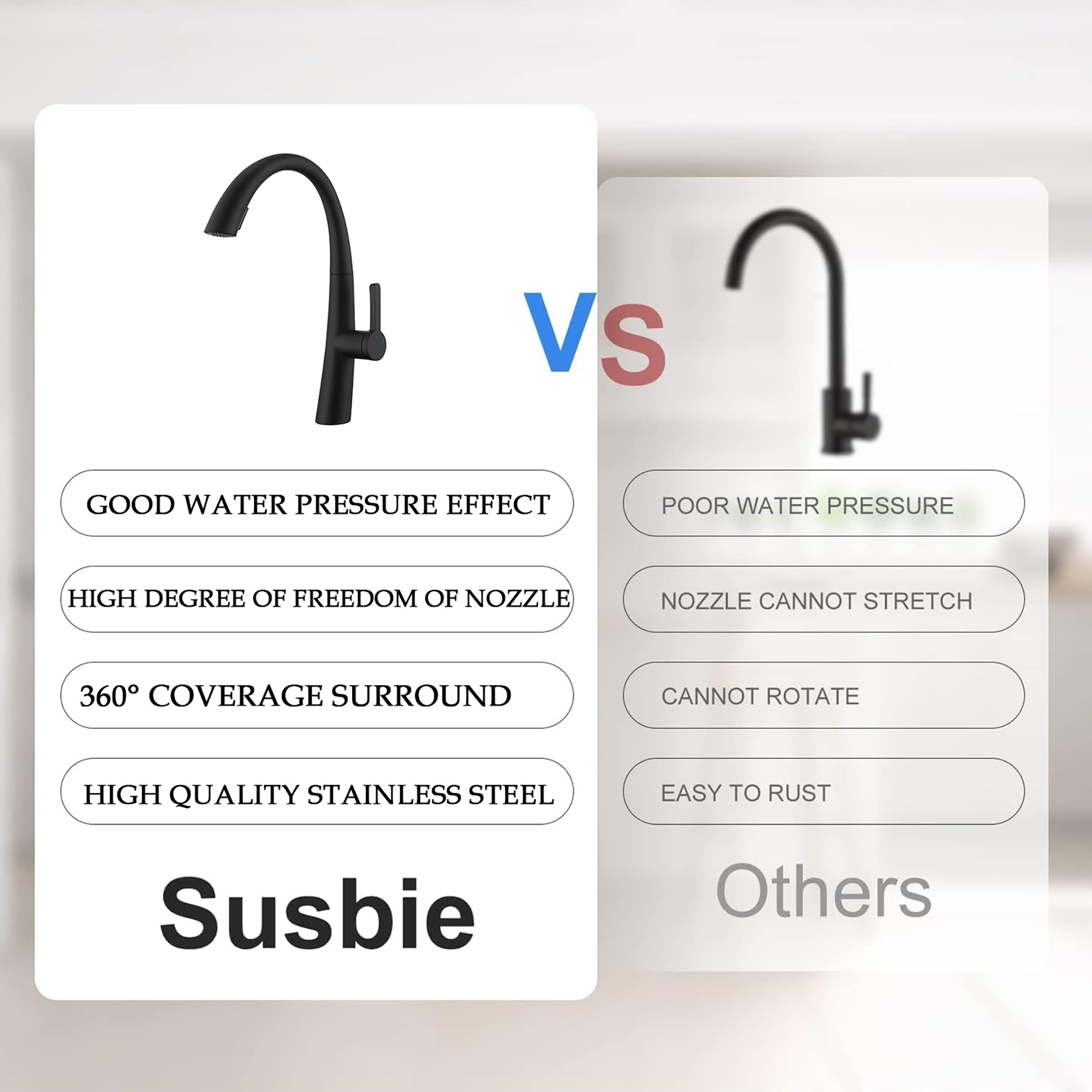 Stainless Steel Pull Out Kitchen Faucet – Matte Black, High-Arc, Dual-Mode Spray