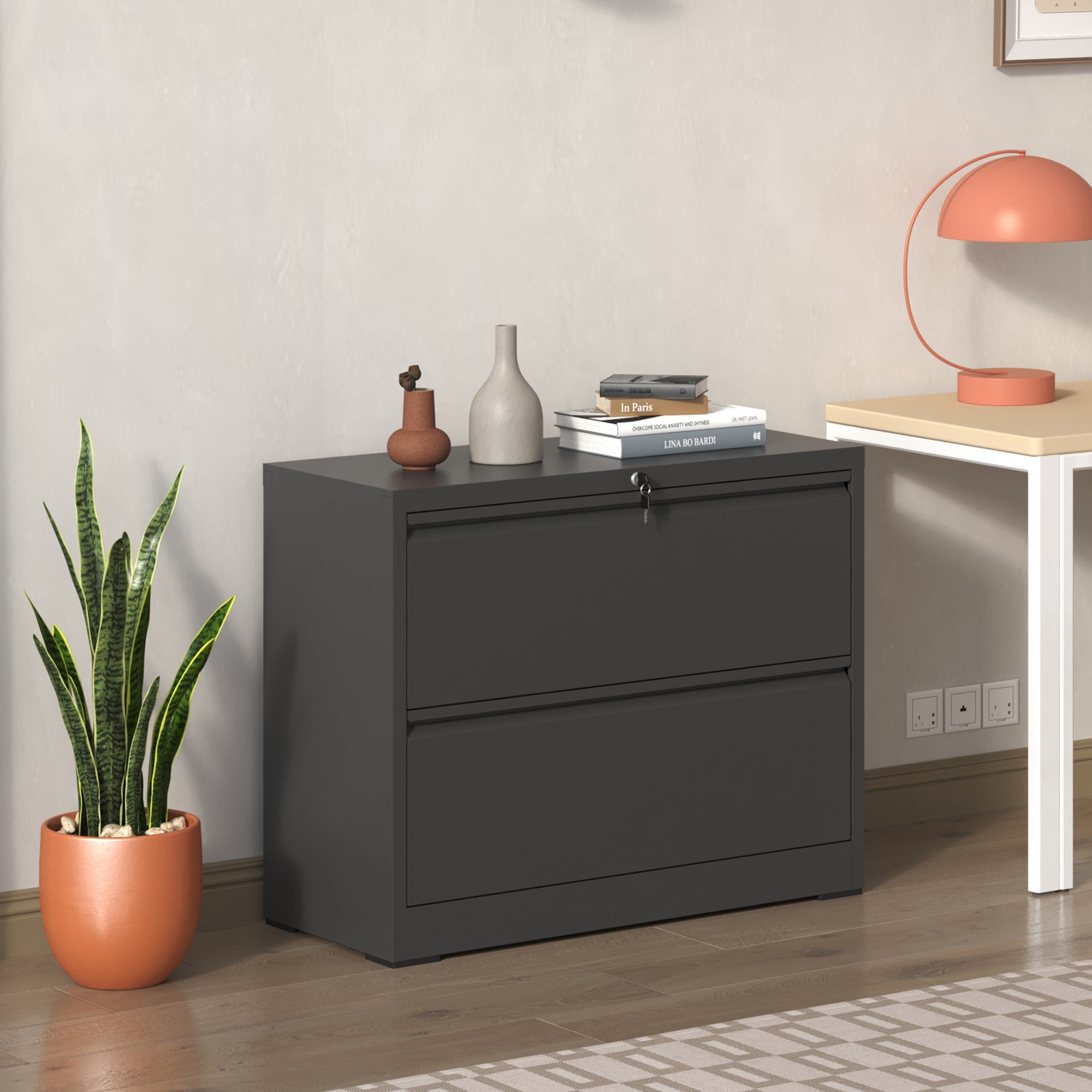 2 Drawer Lateral File Cabinet with Lock – Heavy-Duty Metal Filing Cabinet for Home Office, Space-Saving Wide Storage for Letter/Legal/A4/F4, Silent Full-Extension Slides, Easy-Assembly