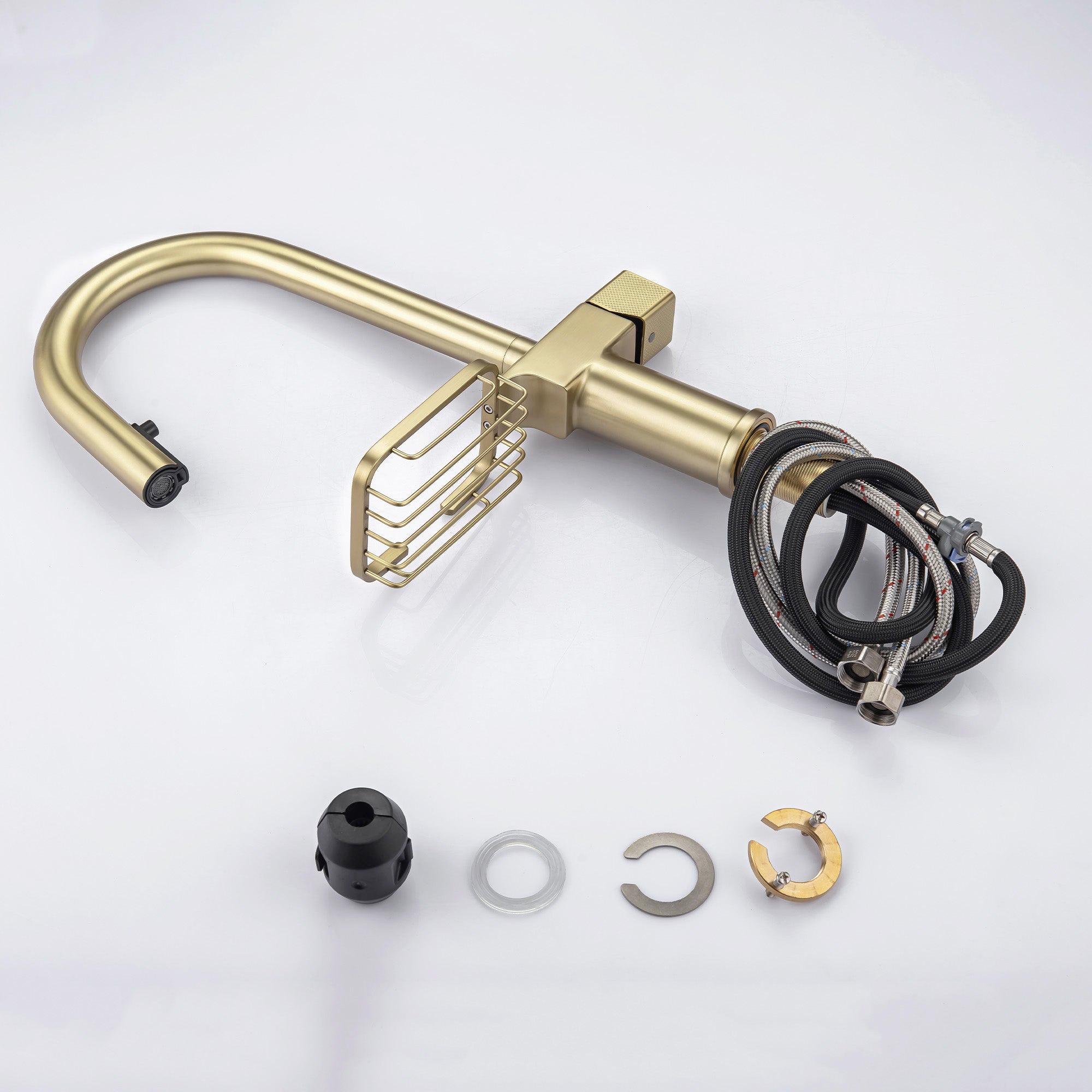 High Arc Pull-Down Kitchen Faucet - Single Hole Stainless Steel, Modern Sink Faucet (Brushed Gold)
