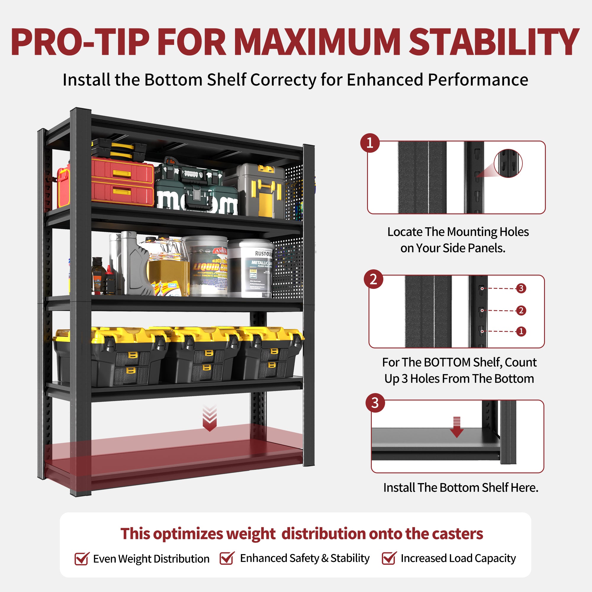 5-Tier Heavy-Duty Metal Shelving Unit with Pegboard, 78"H x 47.2"W x 18"D, 2000 lb Capacity