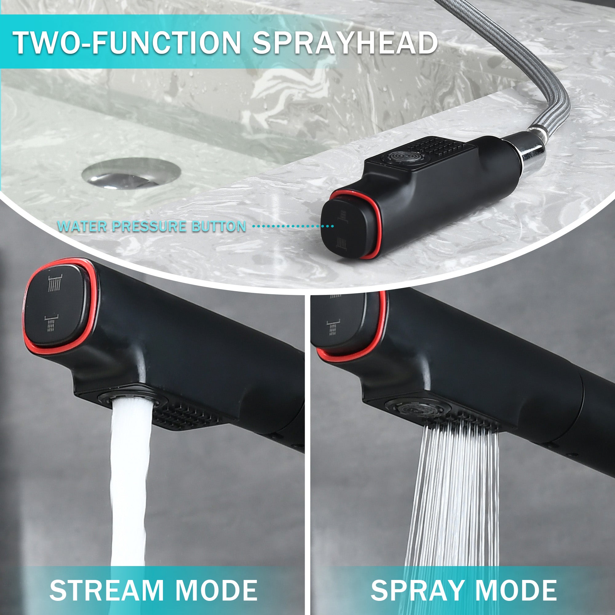 Matte Black Pull-Down Vessel Faucet - Single Hole Bathroom Sink Faucet with Lift Spout & Dual Spray Modes