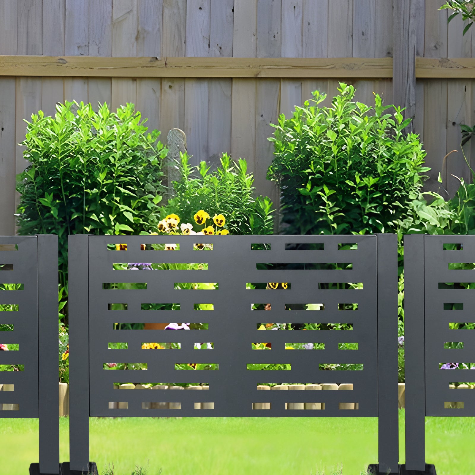3 x 2 FT Metal Air Conditioner Privacy Fence — 3‑Panel Charcoal AC Cover, Freestanding Enclosure