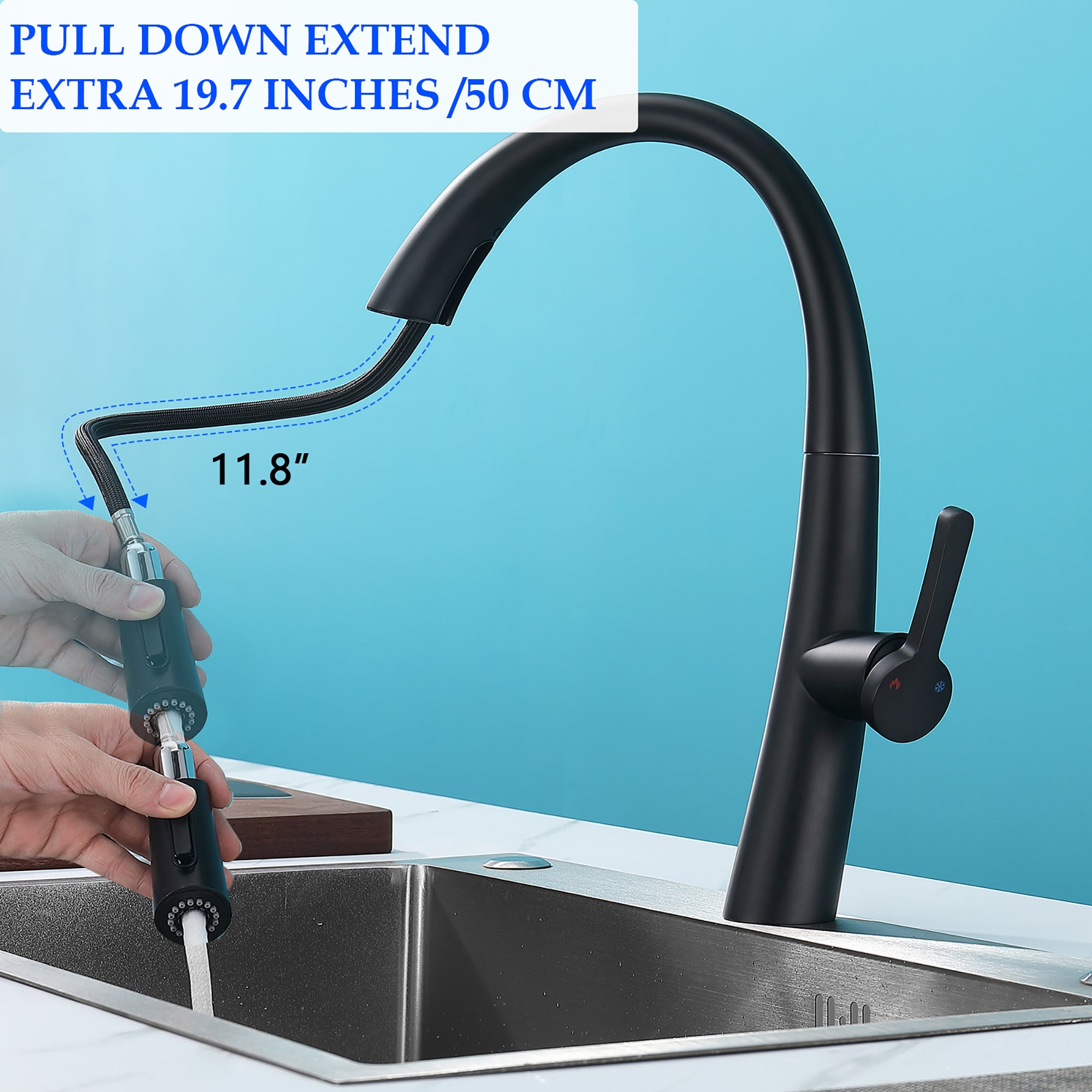 Stainless Steel Pull Out Kitchen Faucet – Matte Black, High-Arc, Dual-Mode Spray