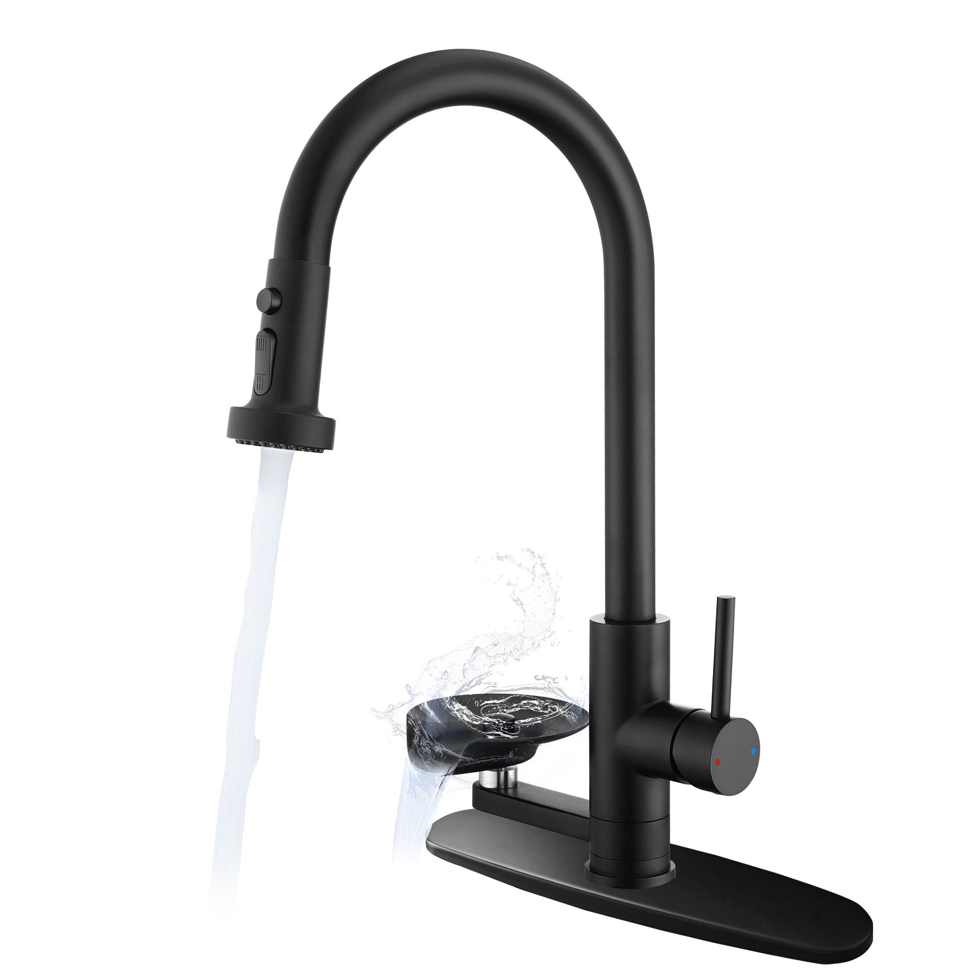 3-in-1 Kitchen Faucet with Press-Type Glass Rinser, High-Arc Pull-Down Sprayer Faucet, 3 Function Spray Mode, Matte Black Finish, for Modern Kitchen Sink