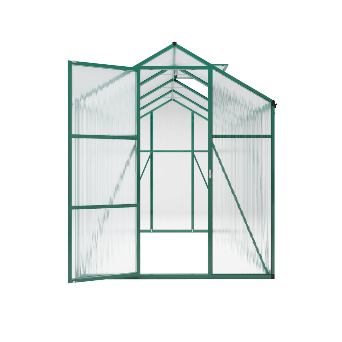6ft x 8ft Heavy‑Duty Aluminum Walk‑In Greenhouse — Wind‑Resistant Polycarbonate Panels with Raised Base & Drainage System Green
