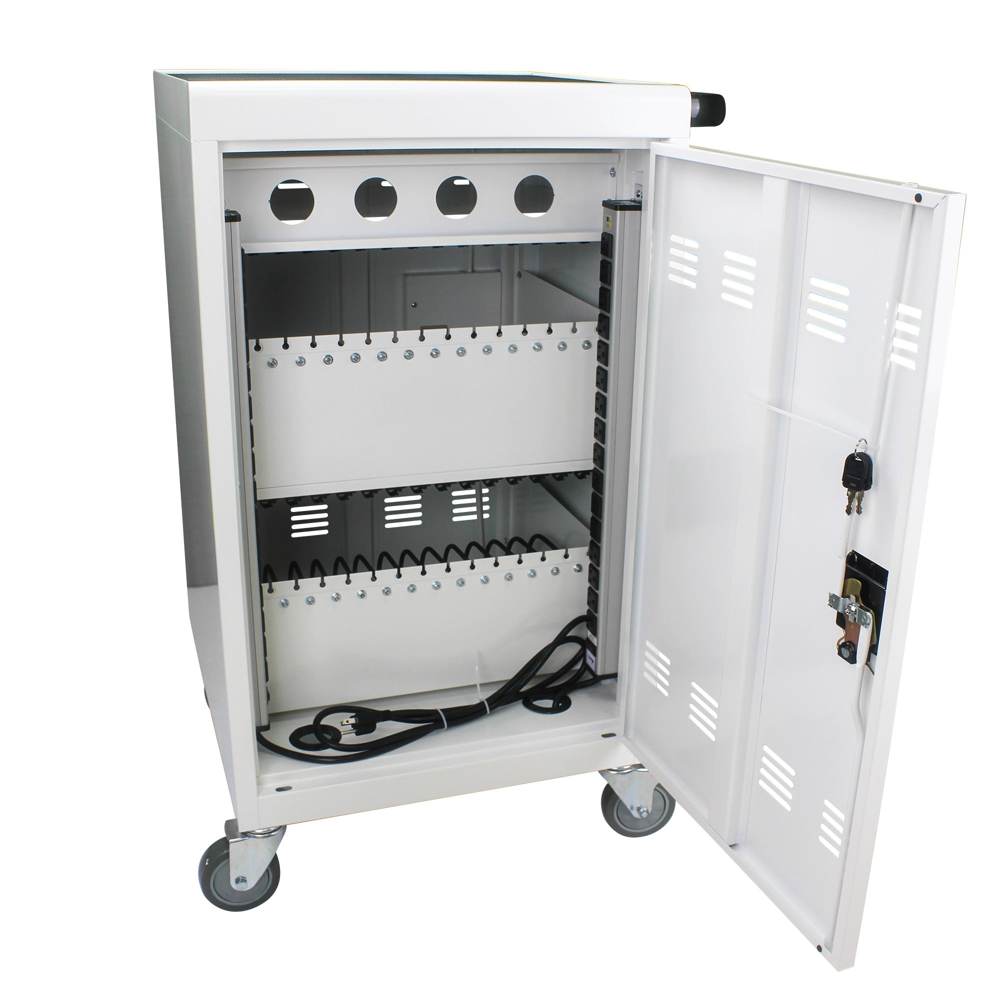 30+2Bay Mobile School Charging Cart Station for Chromebook, Tablet and Laptop Computer with Power Strip Included, Assembly Required-WHITE