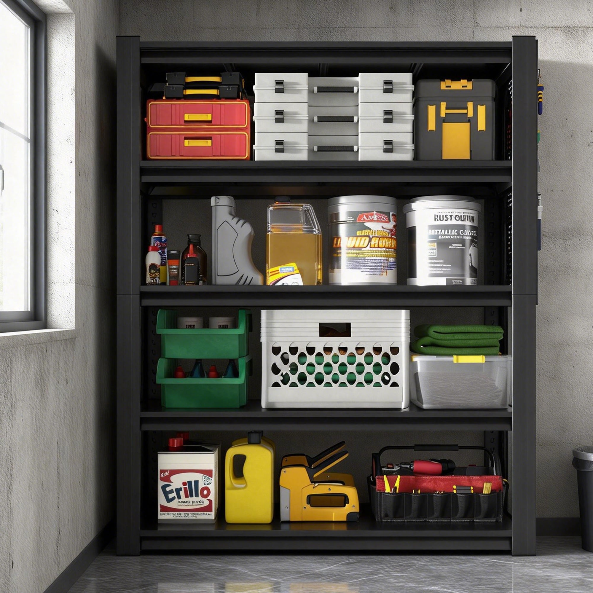 5-Tier Heavy-Duty Metal Shelving Unit with Pegboard, 78"H x 47.2"W x 18"D, 2000 lb Capacity