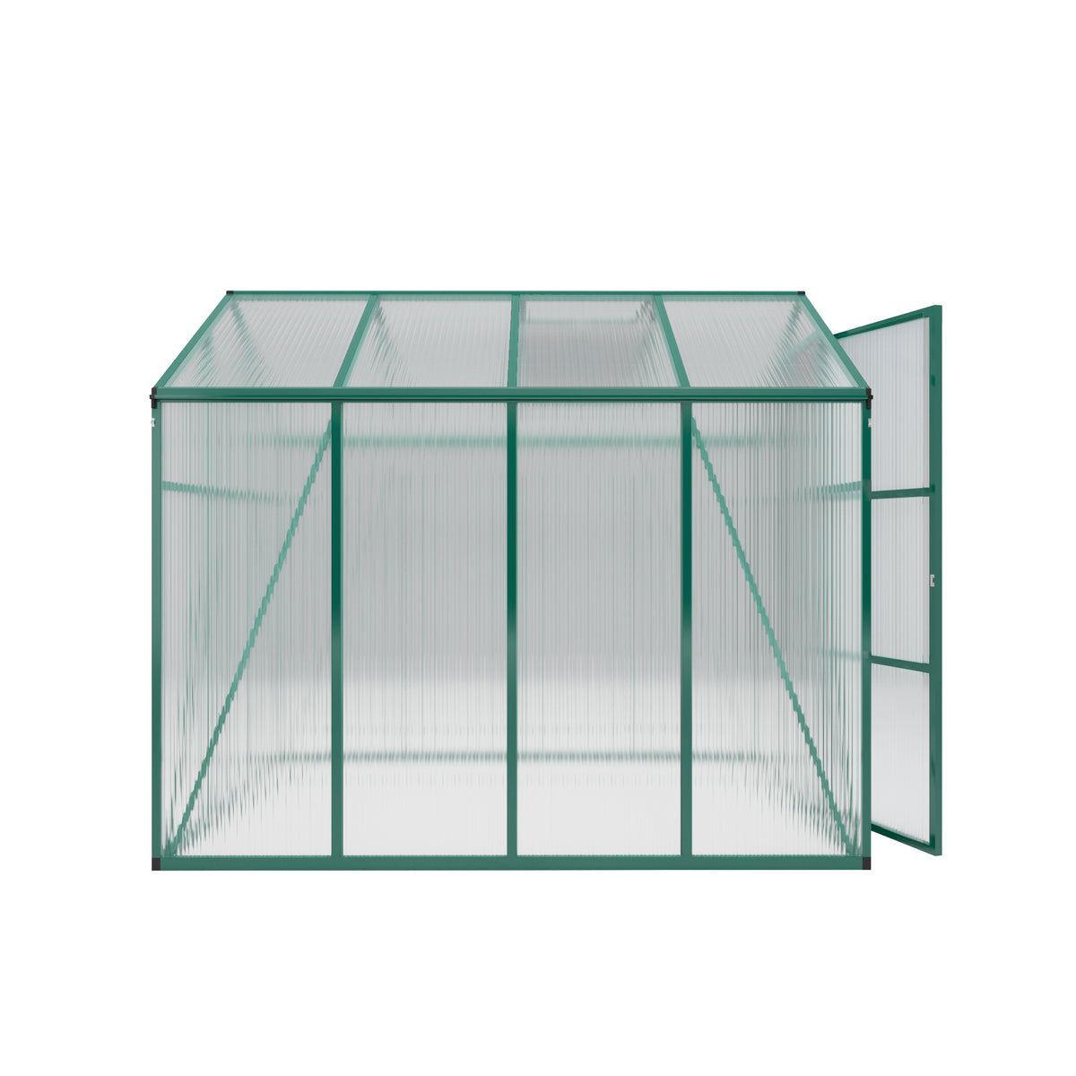 6ft x 8ft Heavy‑Duty Aluminum Walk‑In Greenhouse — Wind‑Resistant Polycarbonate Panels with Raised Base & Drainage System Green
